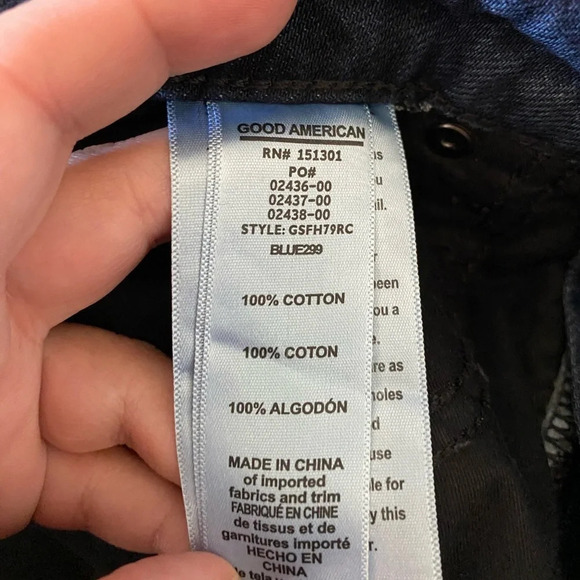✨NWT Good American Dark Wash Blue High Rise Frayed Hem Denim Jean Mini Skirt 26 - Picture 8 of 9